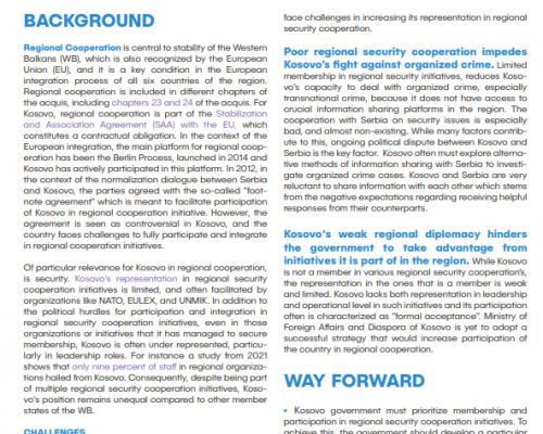 What is Kosovo’s position in regional security cooperation?